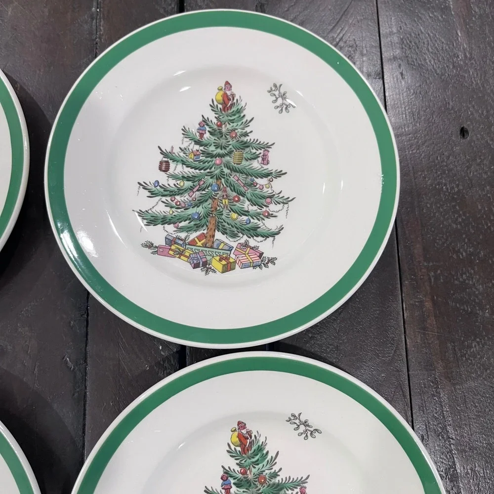 Spode Christmas Tree S3324 C Bread Dessert Plates Set of 4 Made in England 6.25